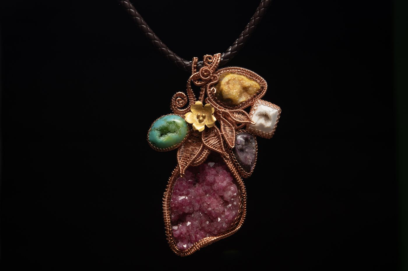 Roshi Jewelry agate copper weave
